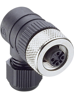 Circular Connector, M12, Socket, Right Angle, Poles - 4, Screw Terminal, Cable Mount