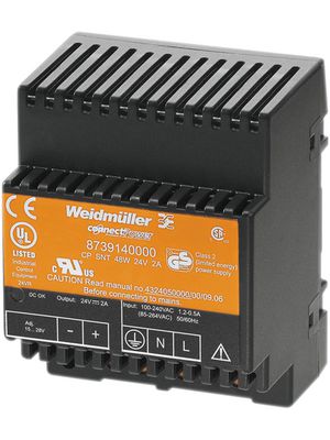 DIN Rail Power Supply, 78%, 24V, 2A, 48W, Adjustable