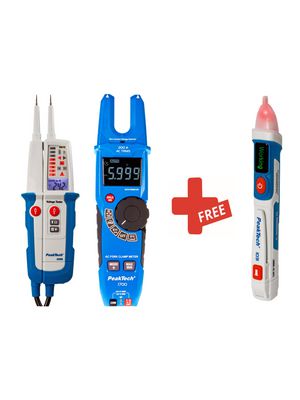 P1700 Current Clamp Meter + P1096 Voltage Tester + FREE P1031 Voltage Detector, TRMS AC, 60MOhm, Backlit LCD, 200A