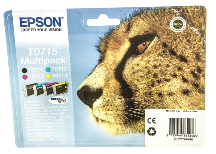 Epson T0715 Mürekkep Kartuşu, Siyah, Cyan, Magenta, Sarı