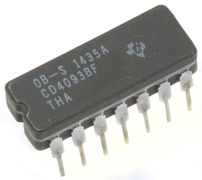 Texas Instruments CD4093BF, Dörtlü, 2-Girişli NAND Lojik Kapı (Schmitt Triggerlı), 3 → 18 V, 14-Pinli CDIP