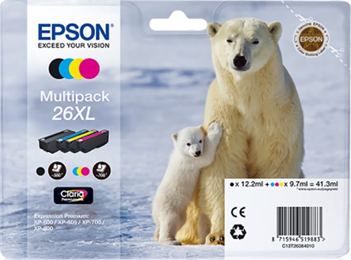 Epson 26XL Mürekkep Kartuşu, Siyah, Cyan, Magenta, Sarı