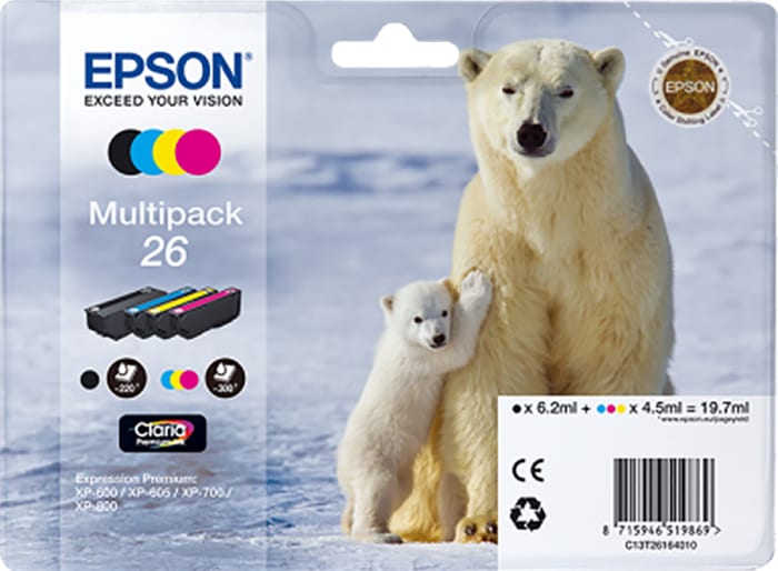 Epson 26 Mürekkep Kartuşu, Siyah, Cyan, Magenta, Sarı