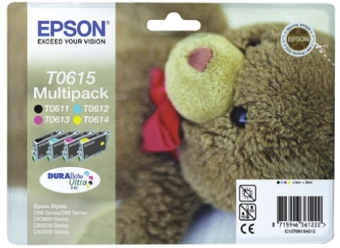 Epson T0615 Mürekkep Kartuşu, Siyah, Cyan, Magenta, Sarı