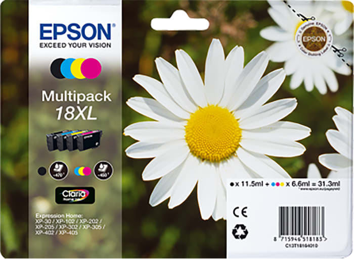 Epson 18XL Mürekkep Kartuşu, Siyah, Cyan, Magenta, Sarı