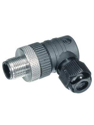 Circular Connector, M12, Plug, Right Angle, Poles - 3, Screw Terminal, Cable Mount