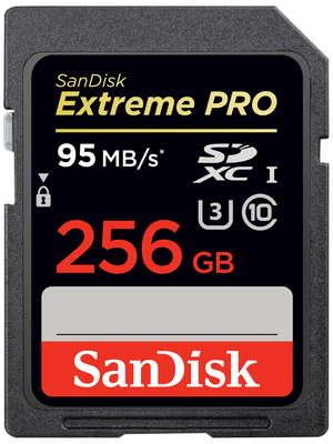 Extreme Pro SDXC card, 256GB, 95MB/s, 90MB/s